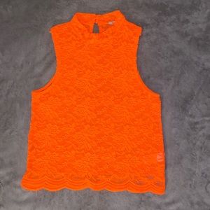 Revamped Orange Floral Lace Tank Top Medium
